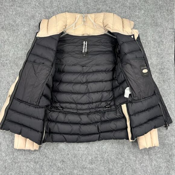 Bomboogie Pure Down Nylon Puffer Jacket Mock Neck Quilted Sand Beige Size 0 - Picture 4 of 14